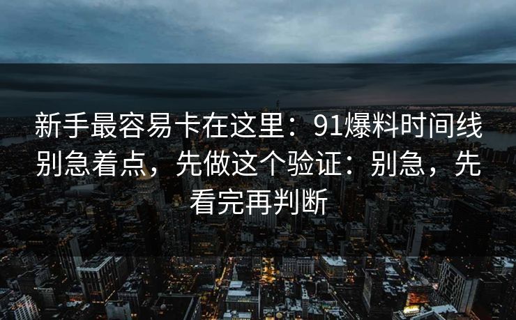 新手最容易卡在这里：91爆料时间线别急着点，先做这个验证：别急，先看完再判断
